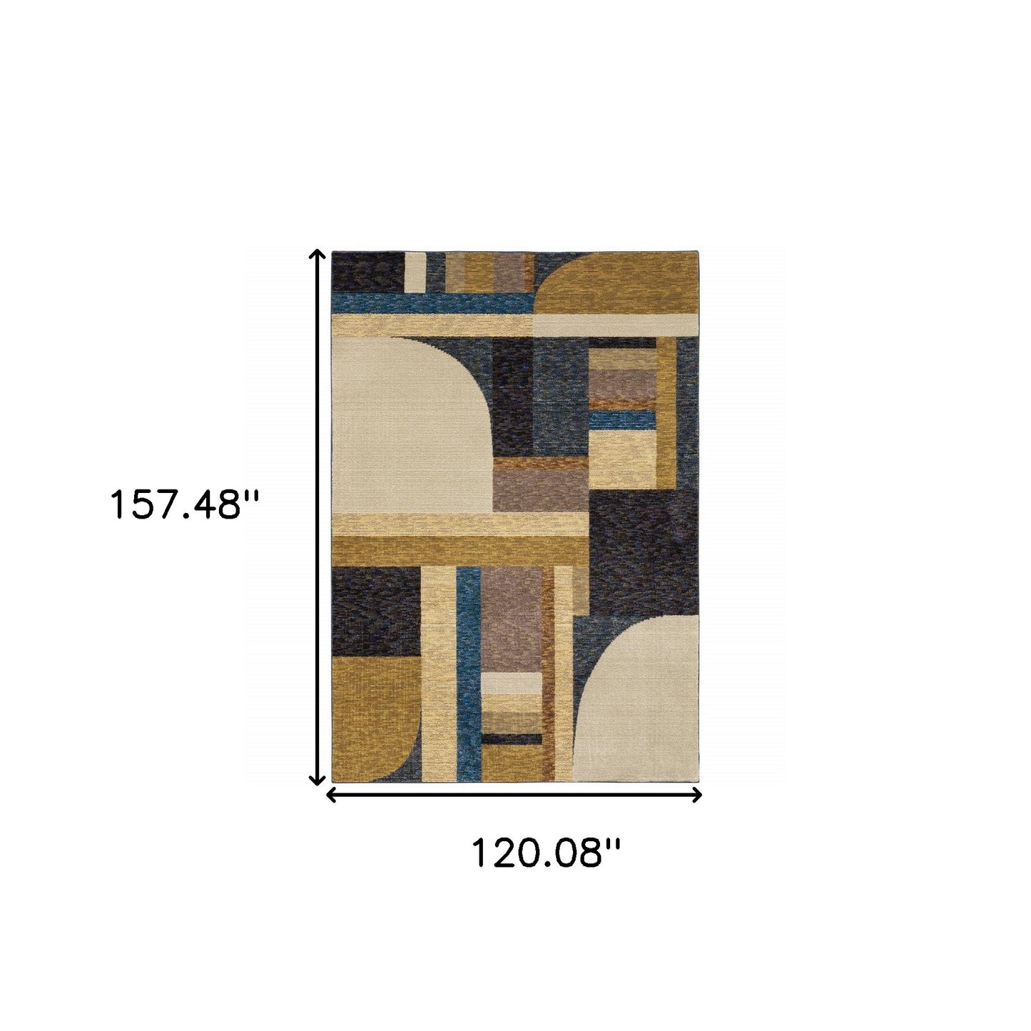 10' X 13' Gold Blue Beige Purple And Teal Geometric Power Loom Stain Resistant Area Rug
