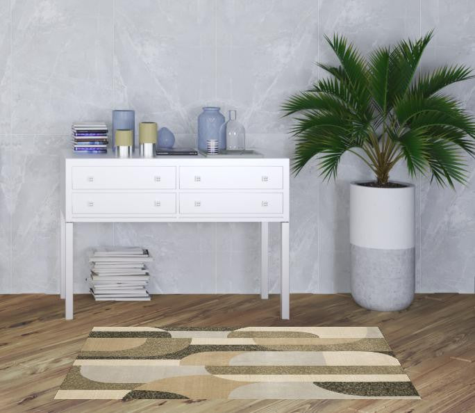 3' X 5' Brown And Ivory Geometric Power Loom Area Rug