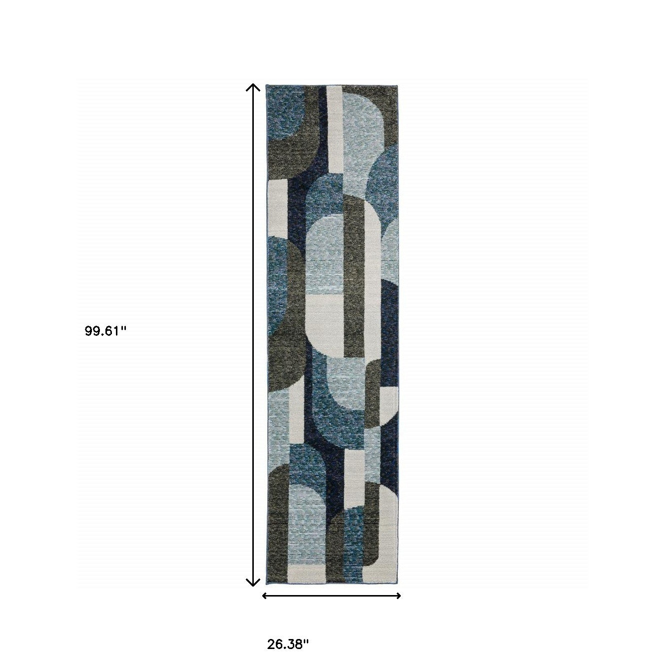 2' X 8' Blue Grey Charcoal And Purple Geometric Power Loom Stain Resistant Runner Rug