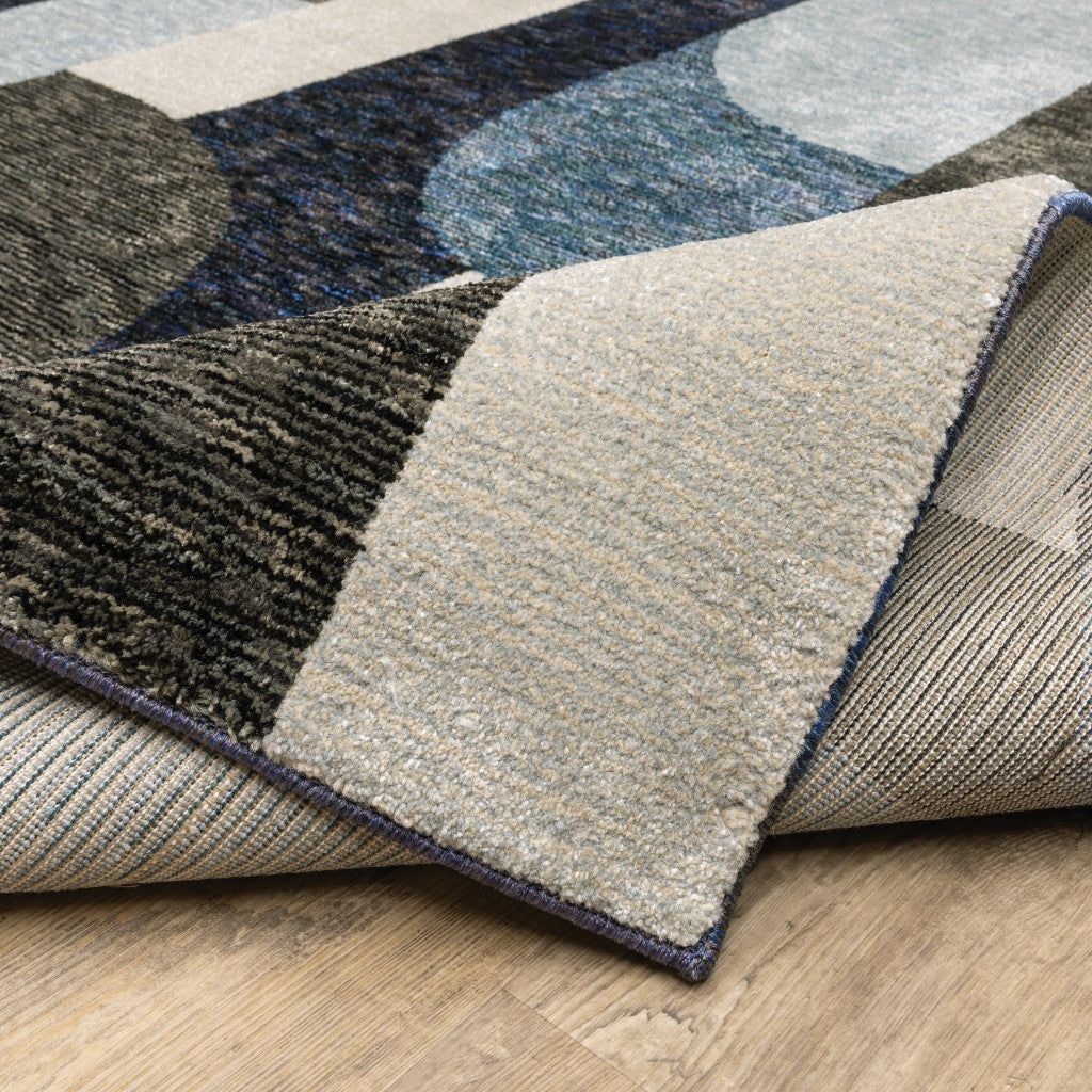 2' X 8' Blue Grey Charcoal And Purple Geometric Power Loom Stain Resistant Runner Rug