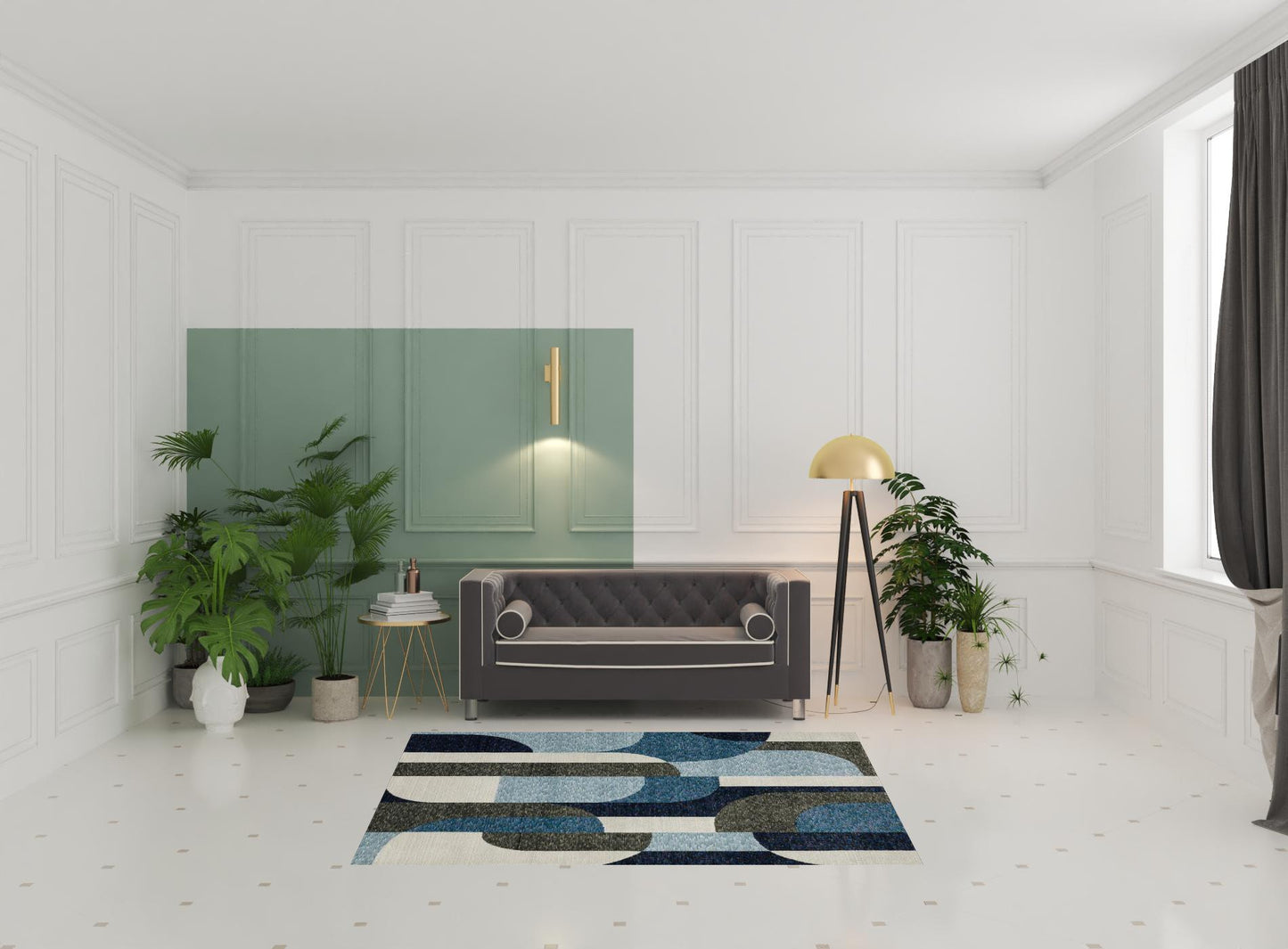 5' X 7' Blue And Gray Geometric Power Loom Area Rug