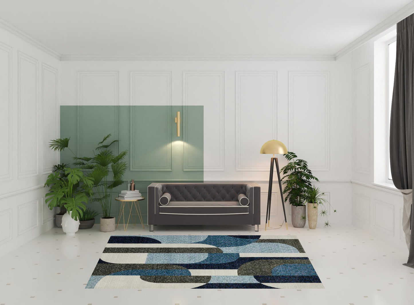 6' X 9' Blue And Gray Geometric Power Loom Area Rug