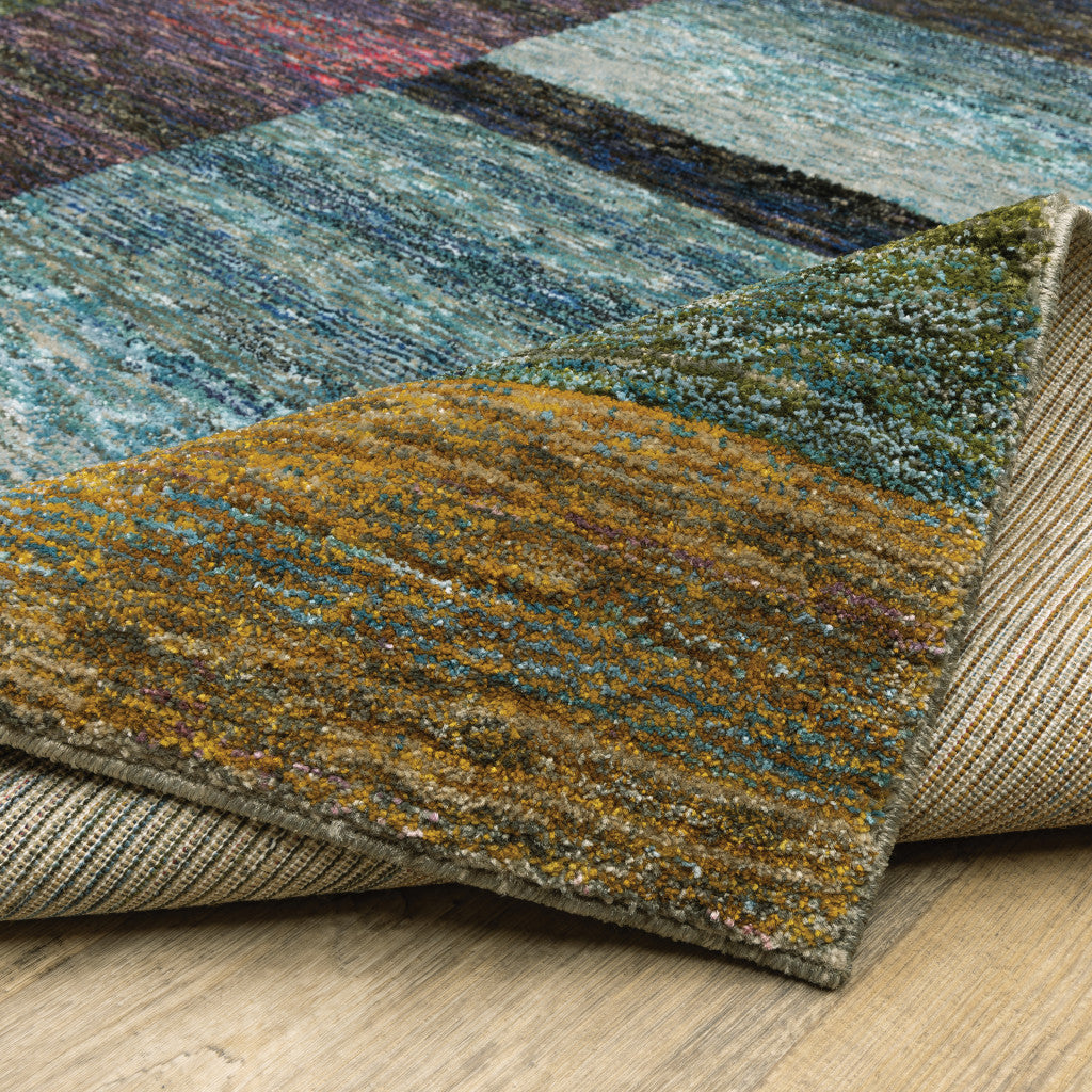 2' X 8' Purple Blue Teal Gold Green Red And Pink Geometric Power Loom Stain Resistant Runner Rug