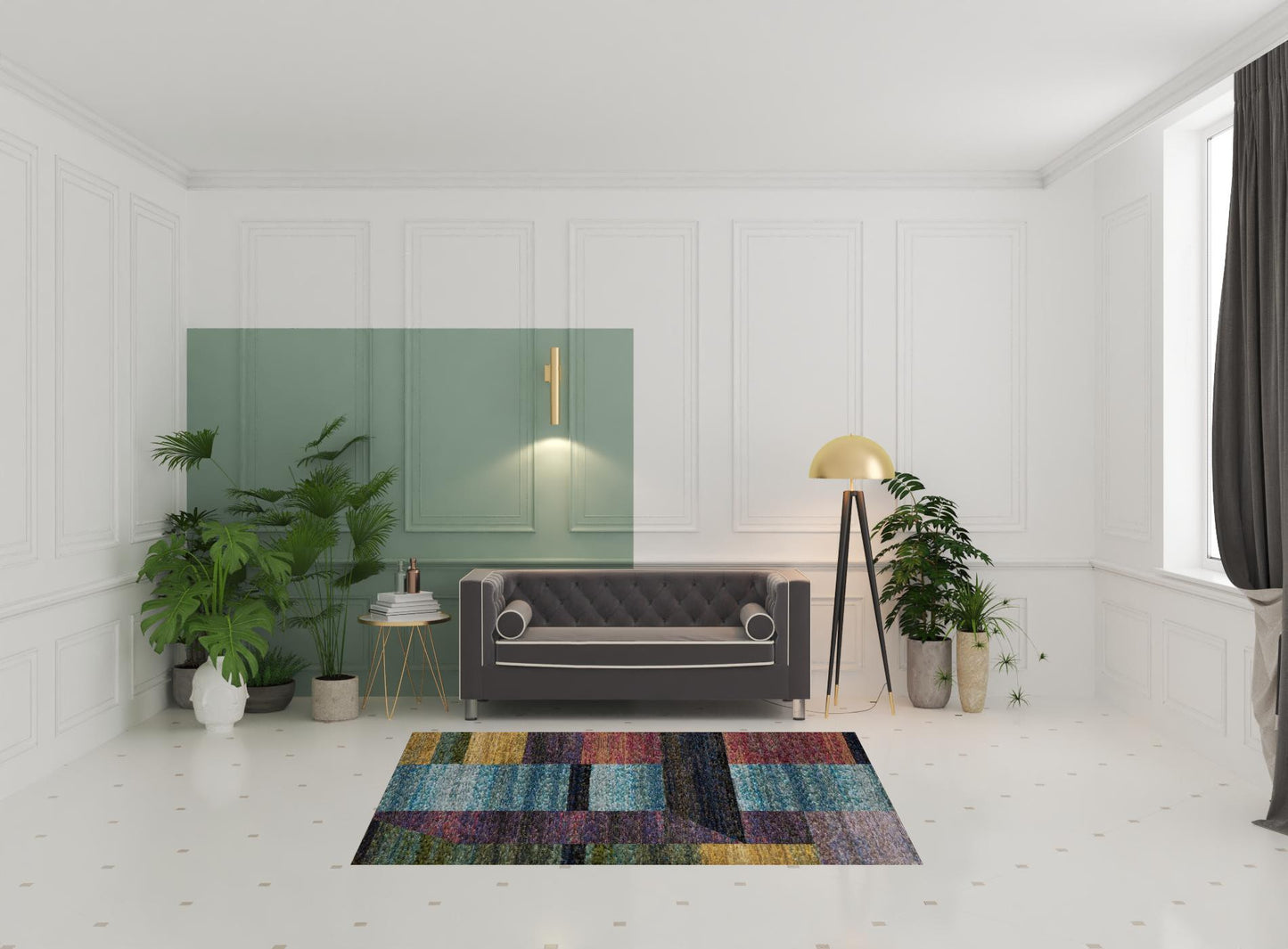 5' X 7' Purple Blue Teal Gold Green Red And Pink Geometric Power Loom Stain Resistant Area Rug