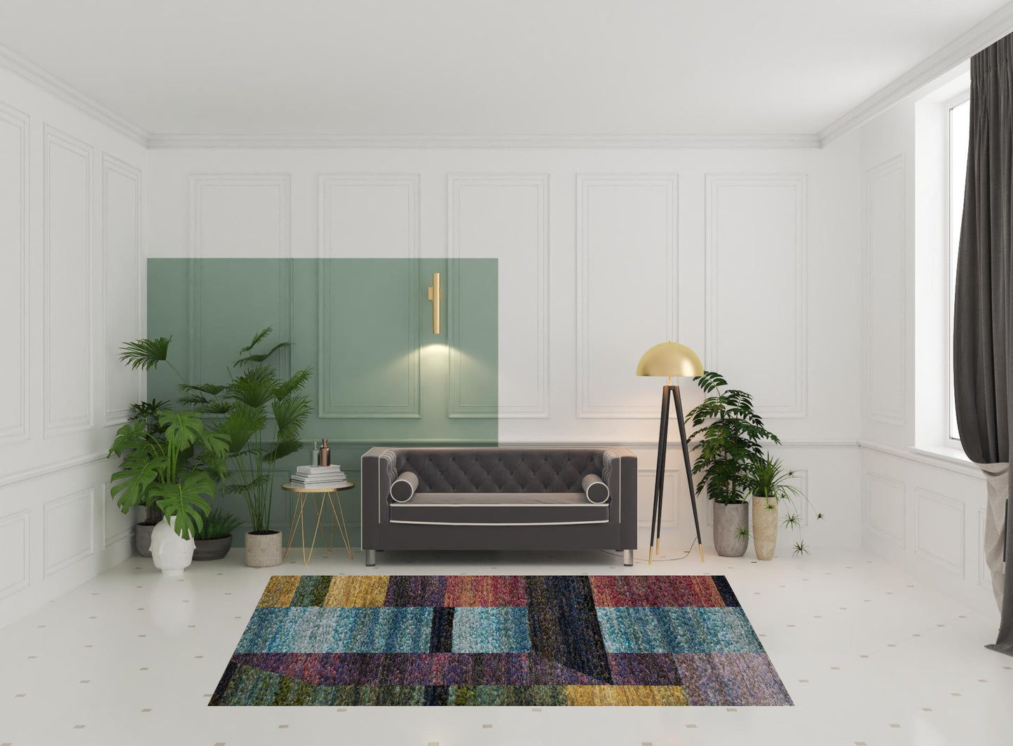 6' X 9' Purple Blue Teal Gold Green Red And Pink Geometric Power Loom Stain Resistant Area Rug