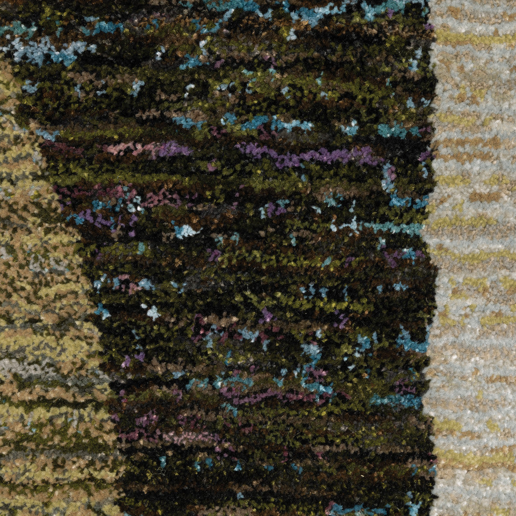 10' X 13' Gold Green Charcoal Teal Blue Purple Grey And Beige Geometric Power Loom Stain Resistant Area Rug