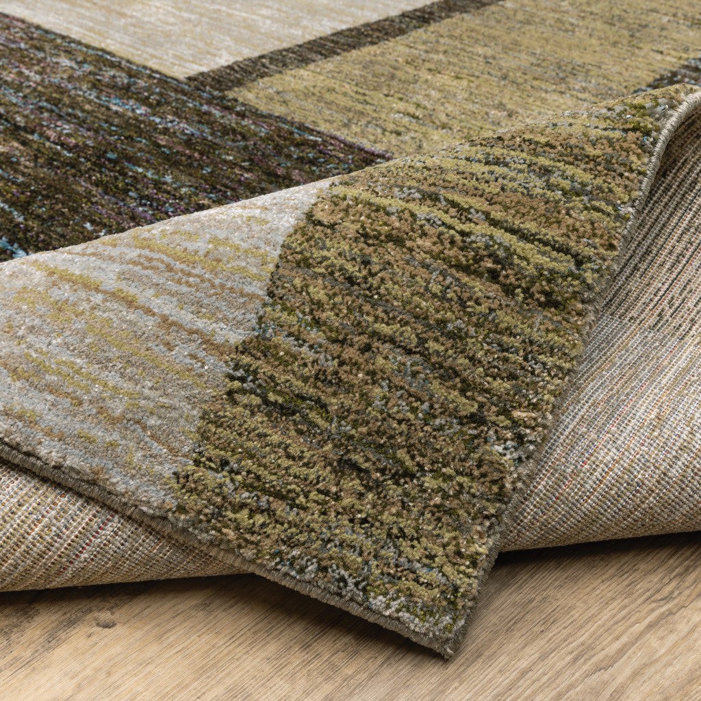 2' X 8' Gold Green Charcoal Teal Blue Purple Grey And Beige Geometric Power Loom Stain Resistant Runner Rug