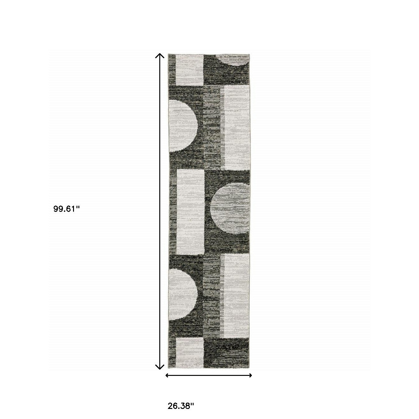 2' X 8' Charcoal Grey And Ivory Geometric Power Loom Stain Resistant Runner Rug