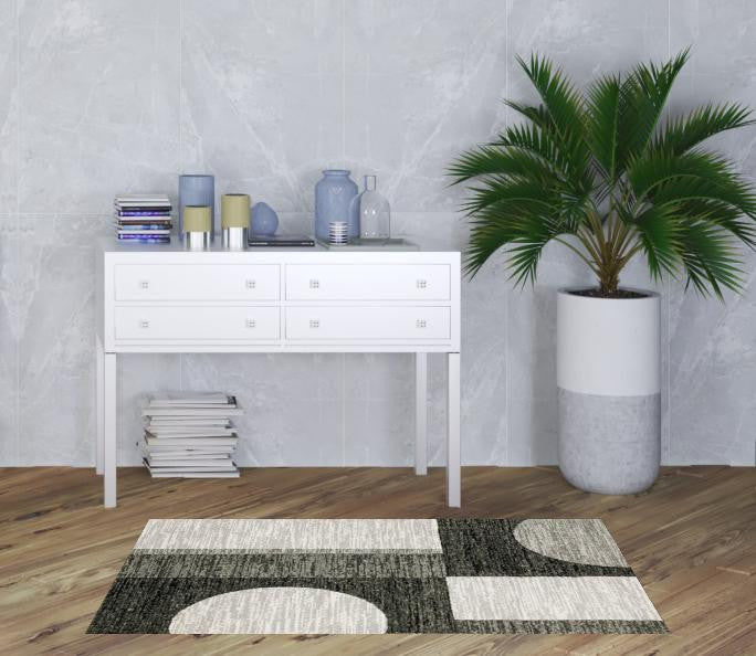 3' X 5' Charcoal Grey And Ivory Geometric Power Loom Stain Resistant Area Rug