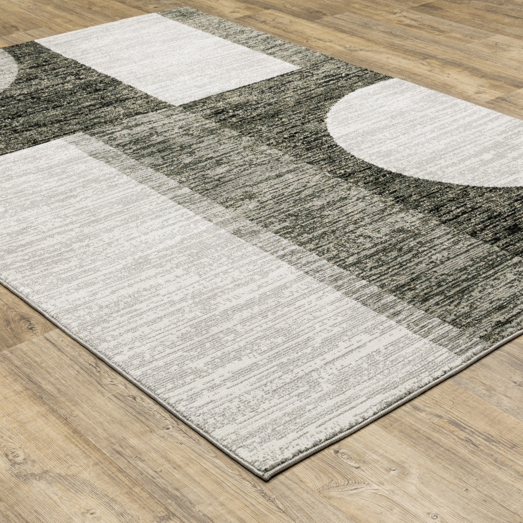 3' X 5' Charcoal Grey And Ivory Geometric Power Loom Stain Resistant Area Rug