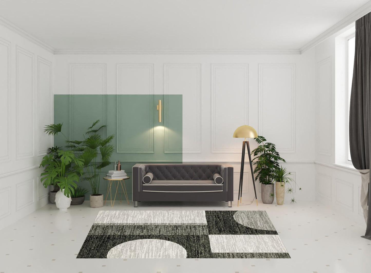 6' X 9' Charcoal Grey And Ivory Geometric Power Loom Stain Resistant Area Rug