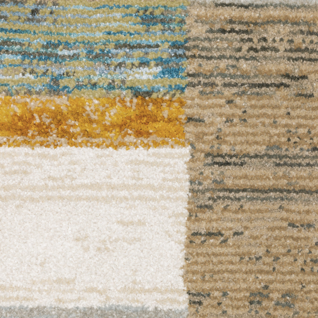 3' X 5' Beige Gold Black Grey Tan Teal And Rust Geometric Power Loom Area Rug