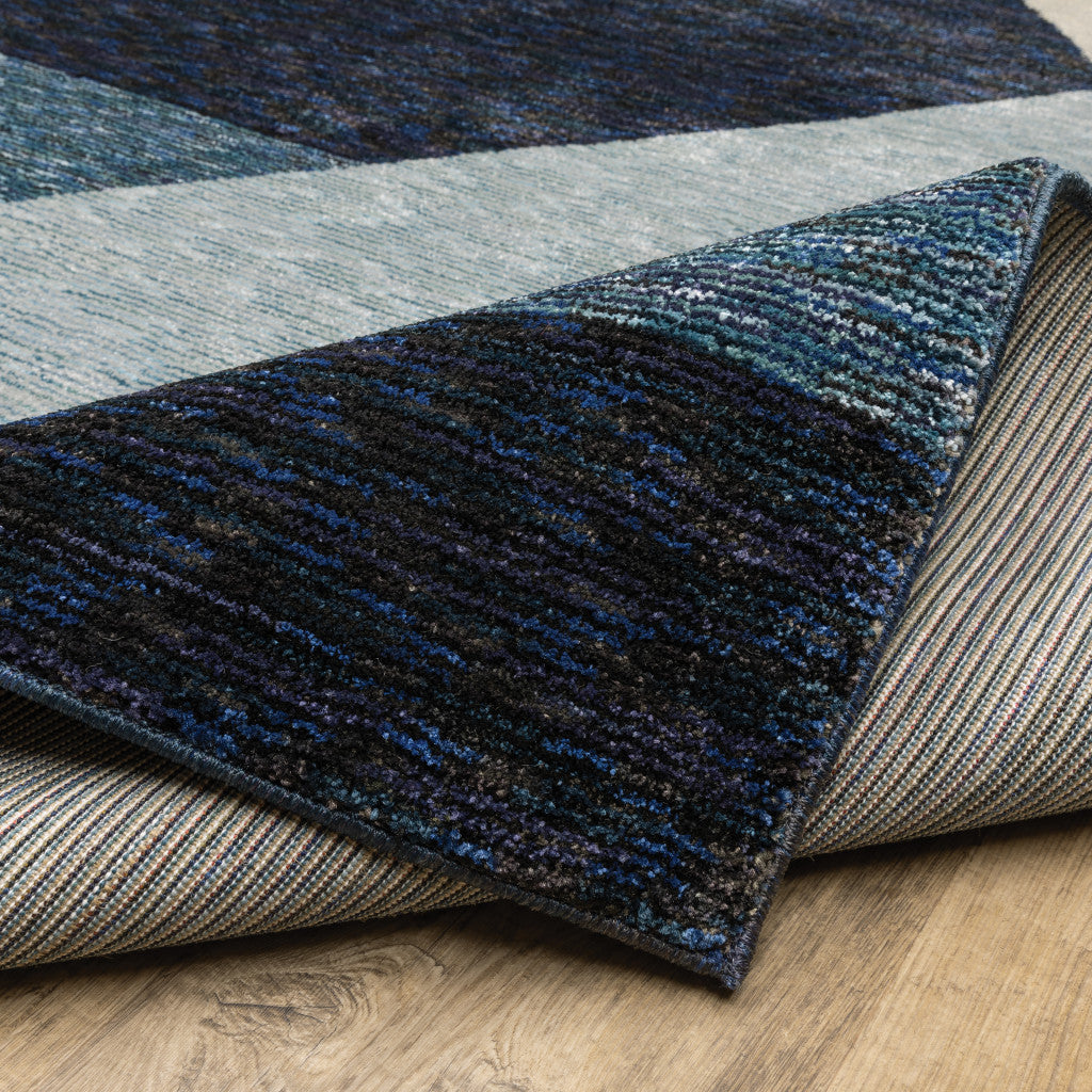 8' Blue Purple Grey And Teal Geometric Power Loom Runner Rug