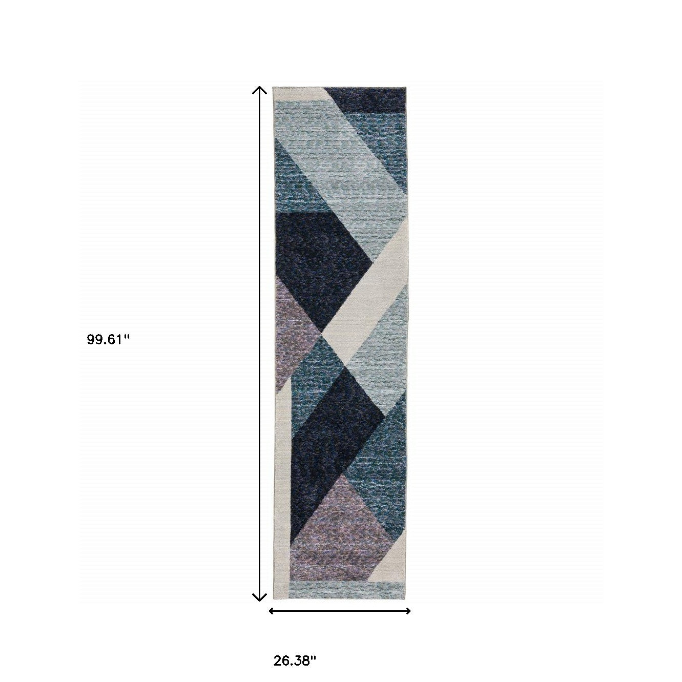 8' Blue Purple Grey And Teal Geometric Power Loom Runner Rug