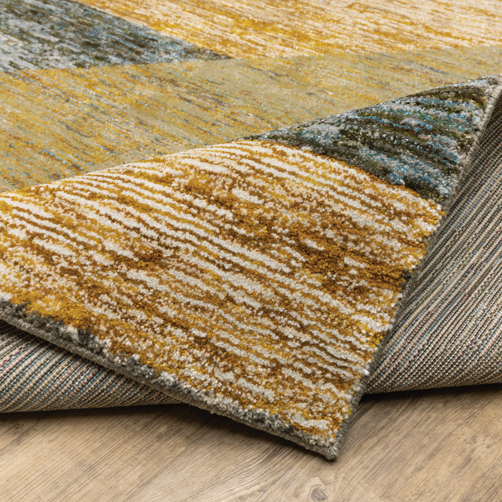 2' X 8' Gold Blue Green Rust Beige Purple And Teal Geometric Power Loom Stain Resistant Runner Rug