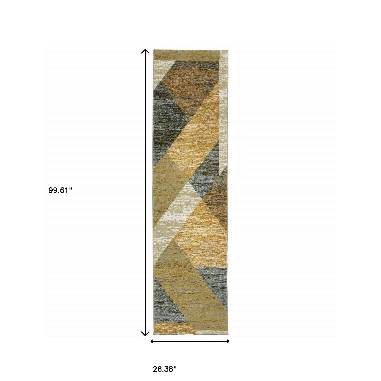 2' X 8' Gold Blue Green Rust Beige Purple And Teal Geometric Power Loom Stain Resistant Runner Rug