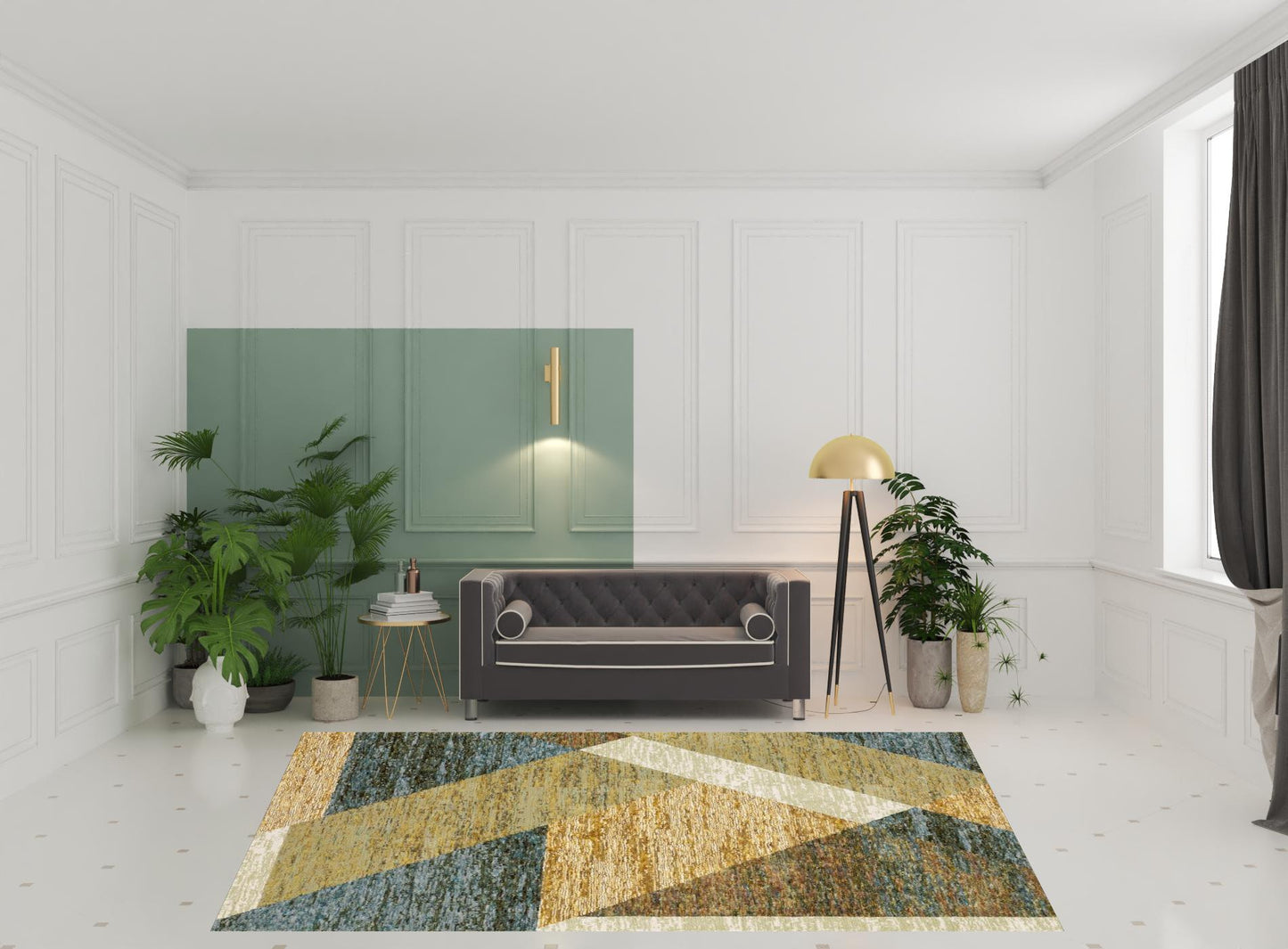 8' X 10' Gold Blue Green Rust Beige Purple And Teal Geometric Power Loom Stain Resistant Area Rug