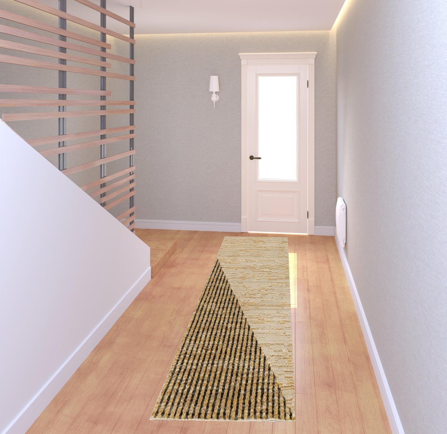2' X 8' Gold Brown Blue Charcoal Rust And Beige Geometric Power Loom Stain Resistant Runner Rug