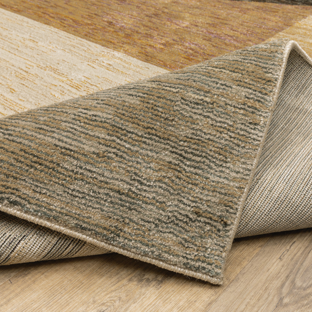 2' X 8' Gold Brown Blue Charcoal Rust And Beige Geometric Power Loom Stain Resistant Runner Rug