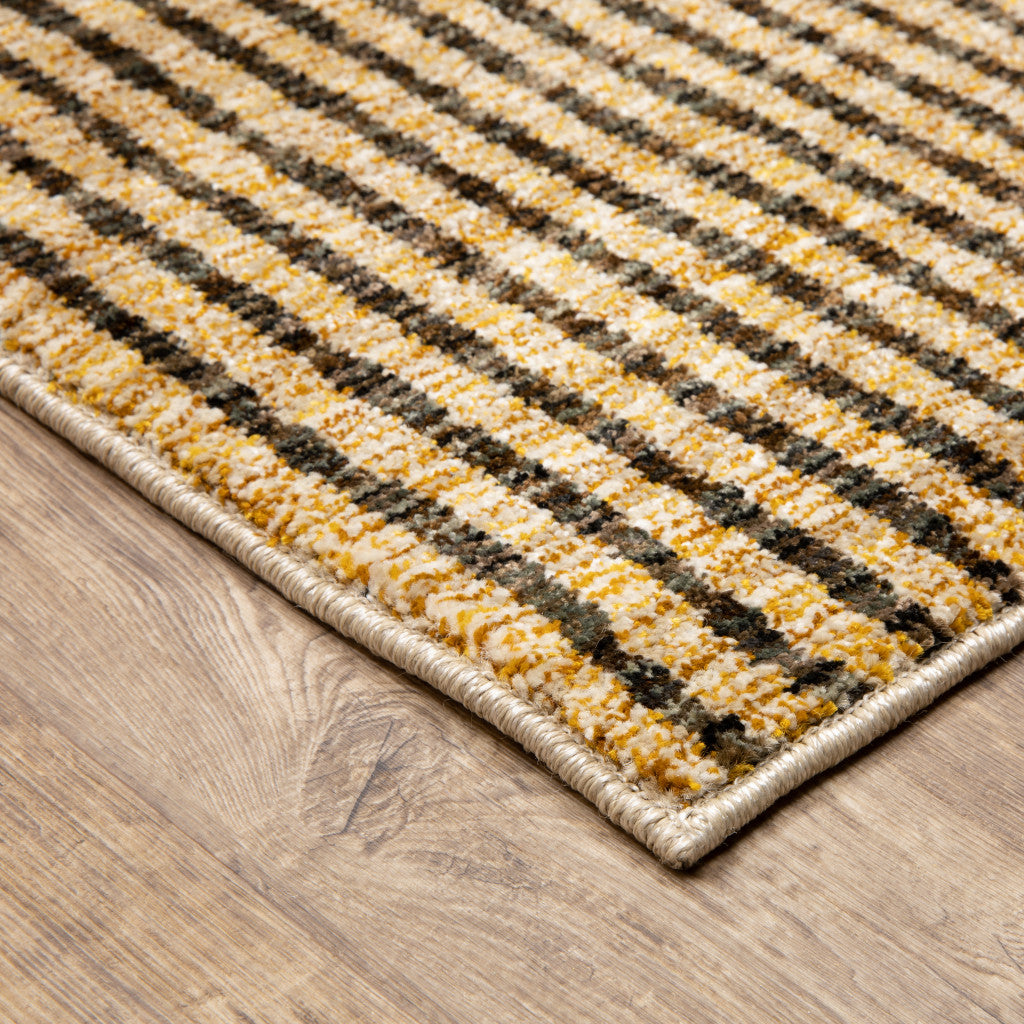 8' X 10' Gold Brown Blue Charcoal Rust And Beige Geometric Power Loom Stain Resistant Area Rug