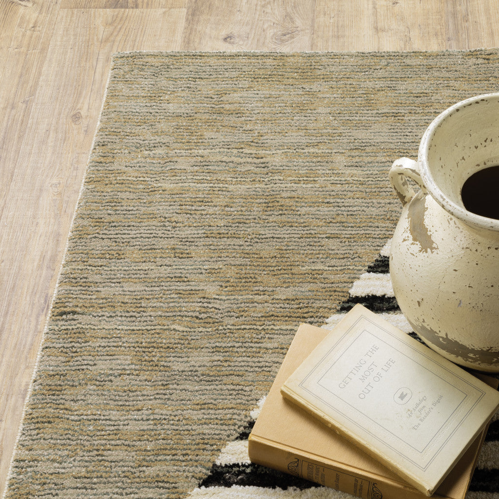 8' X 10' Gold Brown Blue Charcoal Rust And Beige Geometric Power Loom Stain Resistant Area Rug