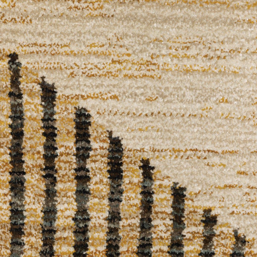 8' X 10' Gold Brown Blue Charcoal Rust And Beige Geometric Power Loom Stain Resistant Area Rug