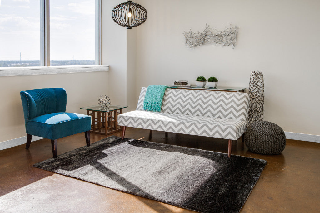 2' X 3' Black And Gray Shag Tufted Handmade Area Rug