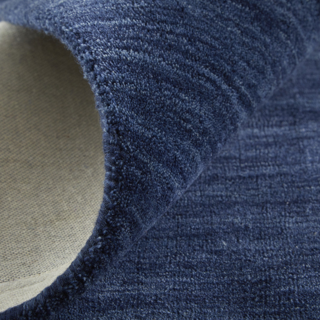 8' X 11' Blue Wool Hand Woven Stain Resistant Area Rug