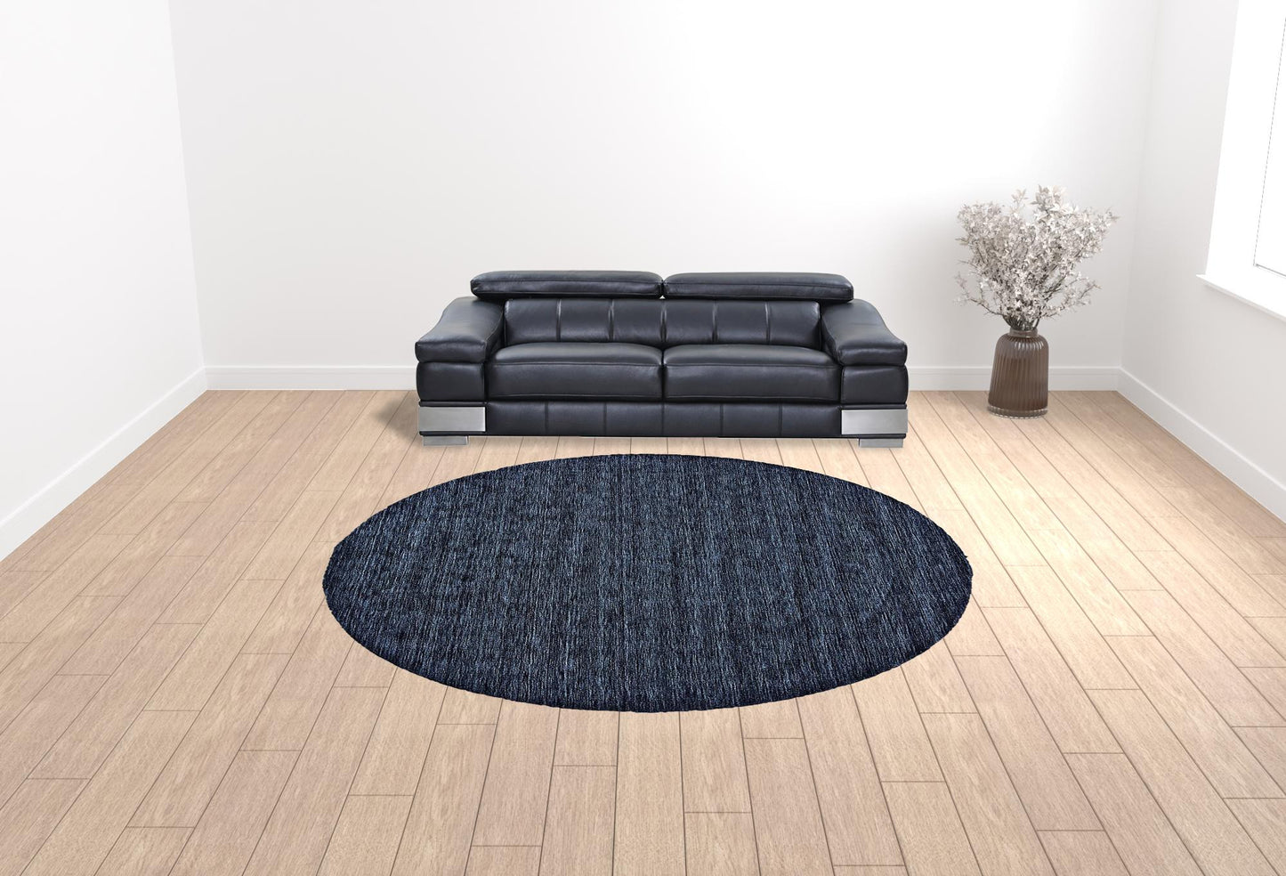 8' X 11' Blue Wool Hand Woven Stain Resistant Area Rug