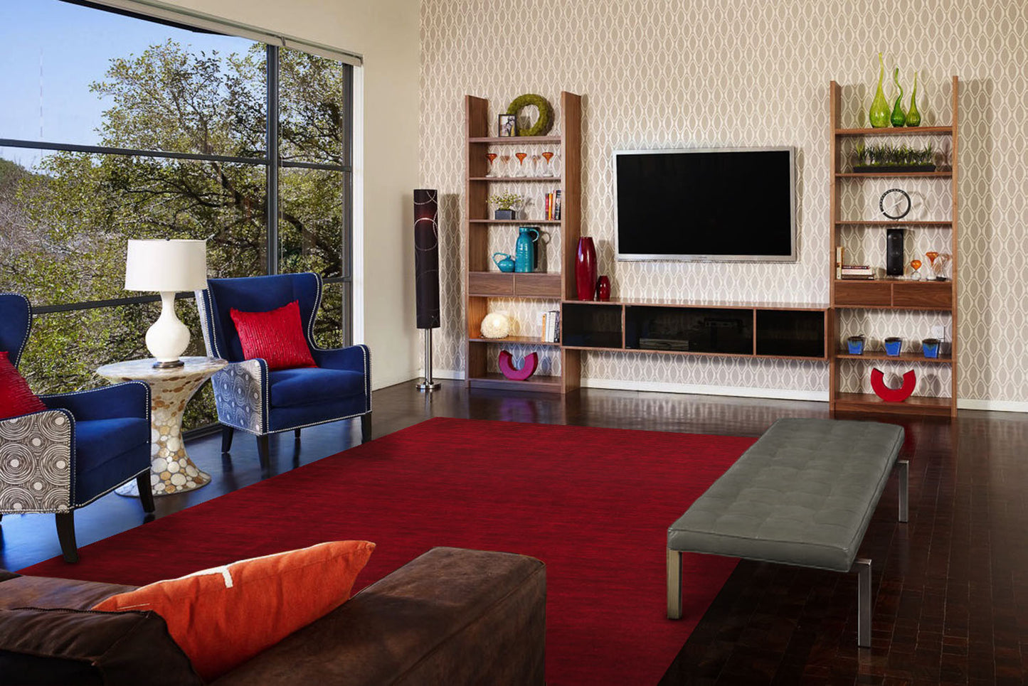 8' X 11' Blue Wool Hand Woven Stain Resistant Area Rug