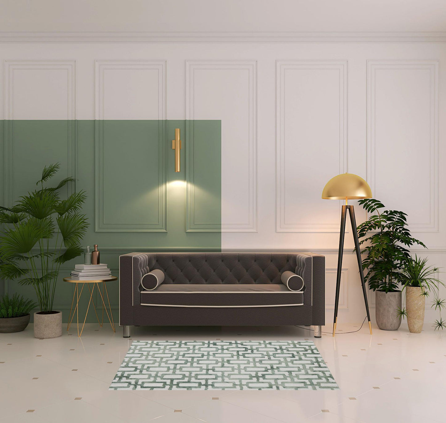8' X 11' Ivory And Green Wool Geometric Tufted Handmade Area Rug