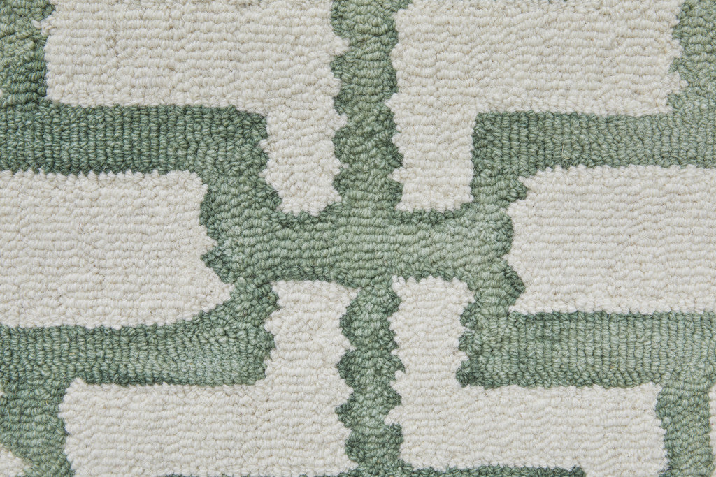 8' X 11' Ivory And Green Wool Geometric Tufted Handmade Area Rug