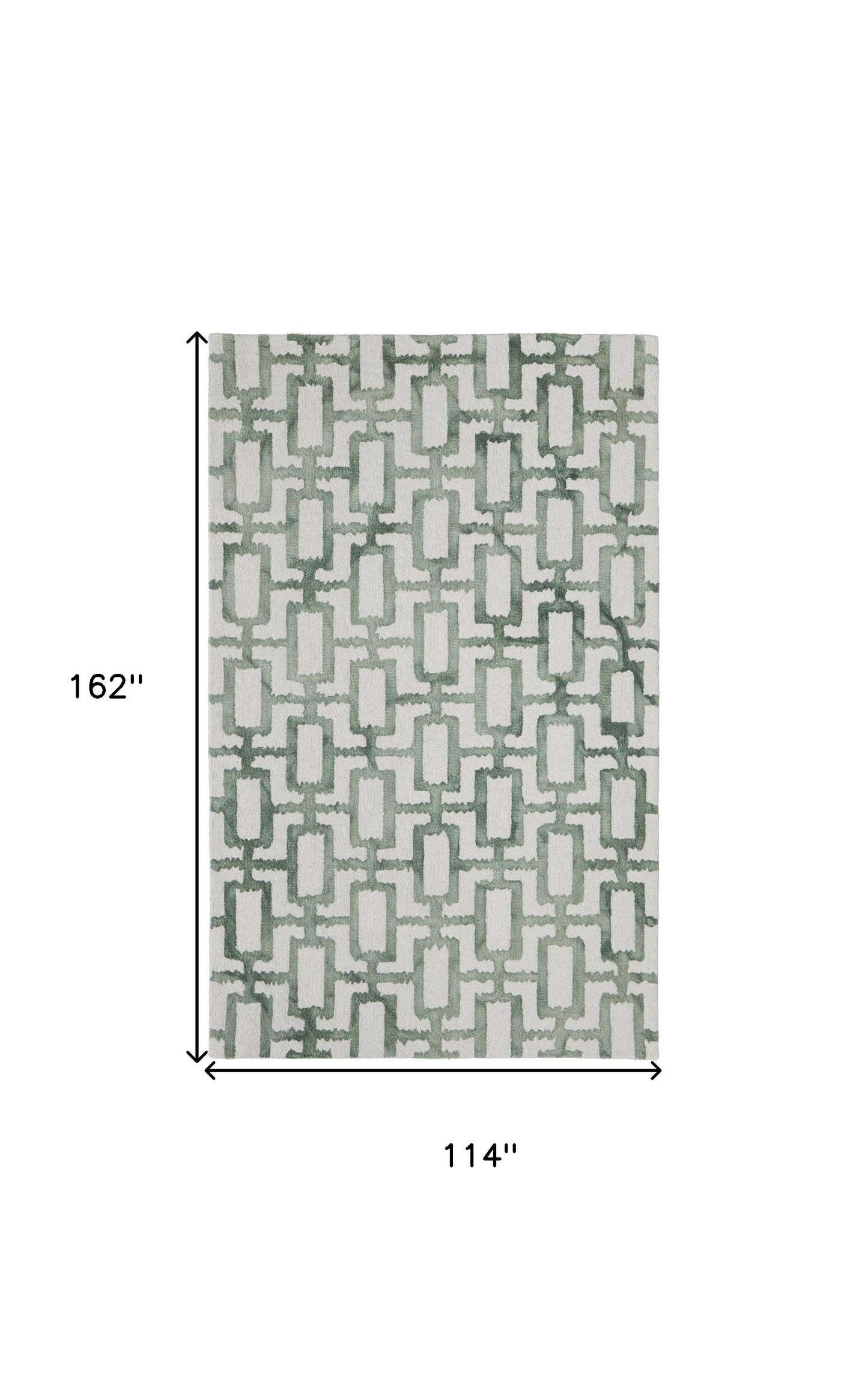 8' X 11' Ivory And Green Wool Geometric Tufted Handmade Area Rug