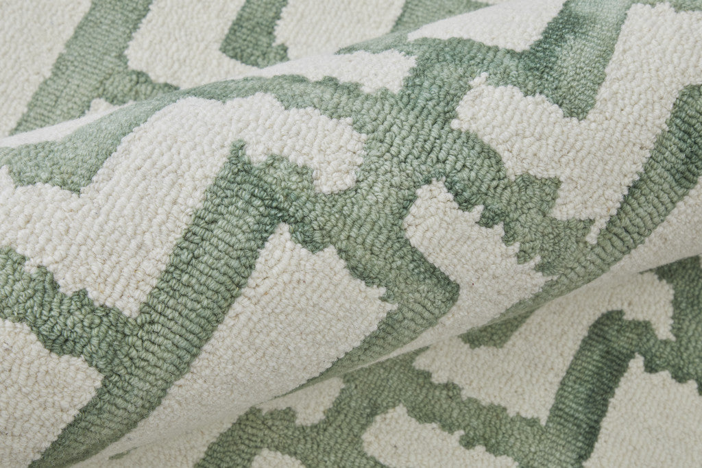 8' X 11' Ivory And Green Wool Geometric Tufted Handmade Area Rug