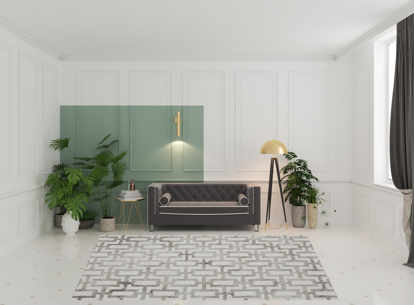 8' X 11' Ivory And Green Wool Geometric Tufted Handmade Area Rug
