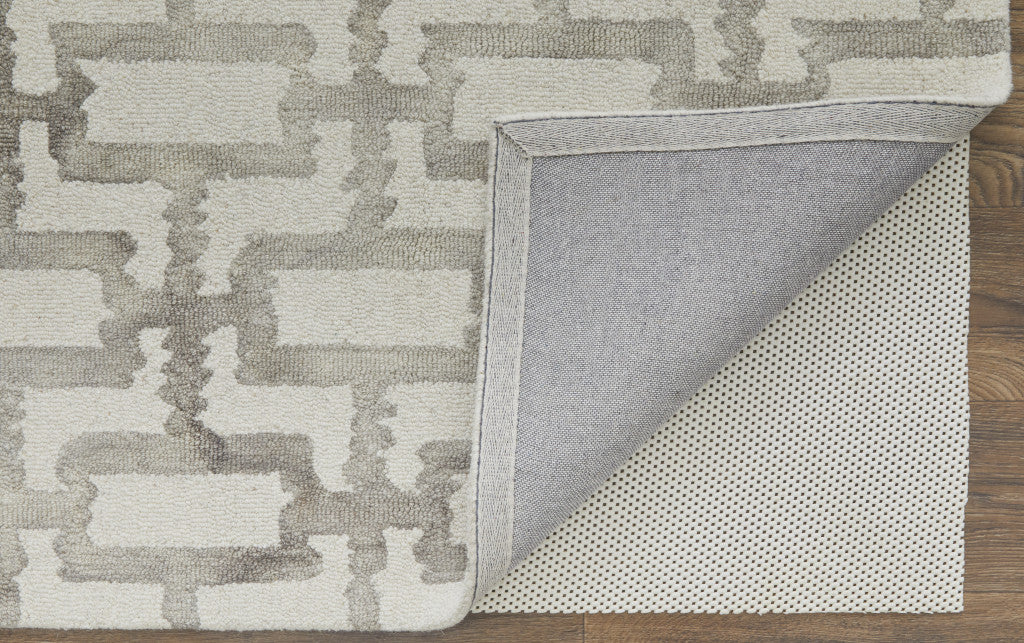 8' X 11' Ivory And Green Wool Geometric Tufted Handmade Area Rug