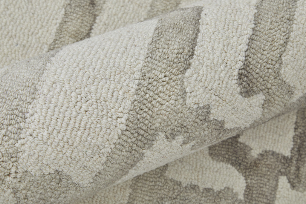 8' X 11' Ivory And Green Wool Geometric Tufted Handmade Area Rug