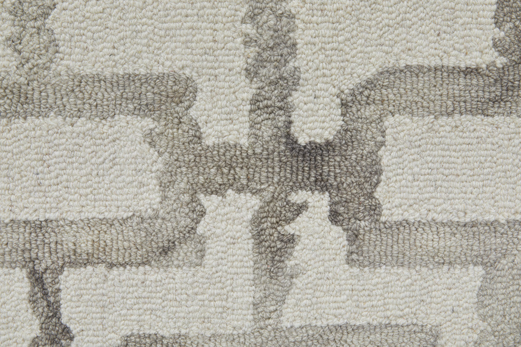 8' X 11' Ivory And Green Wool Geometric Tufted Handmade Area Rug