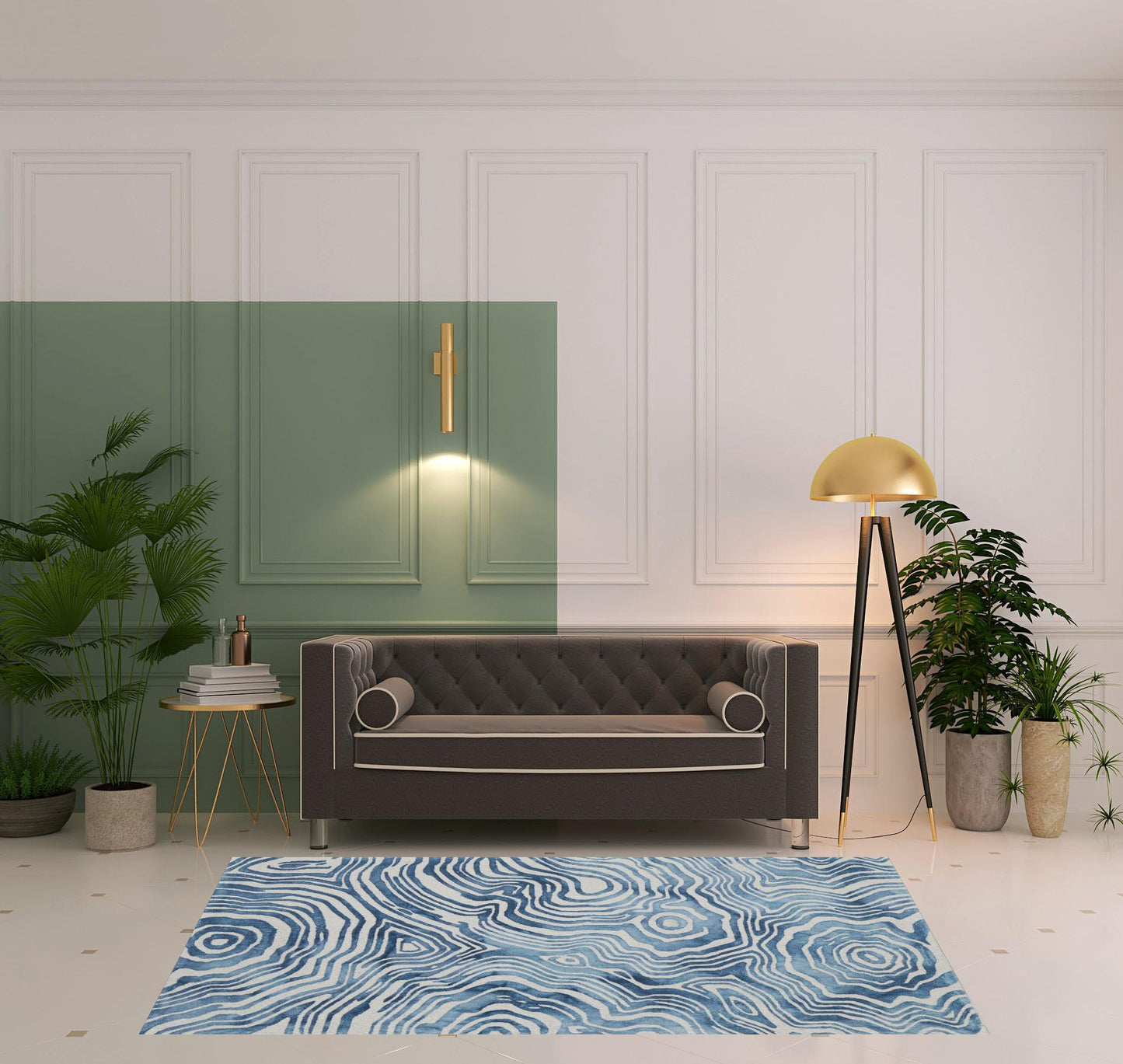 5' X 8' Blue And Ivory Wool Geometric Tufted Handmade Area Rug