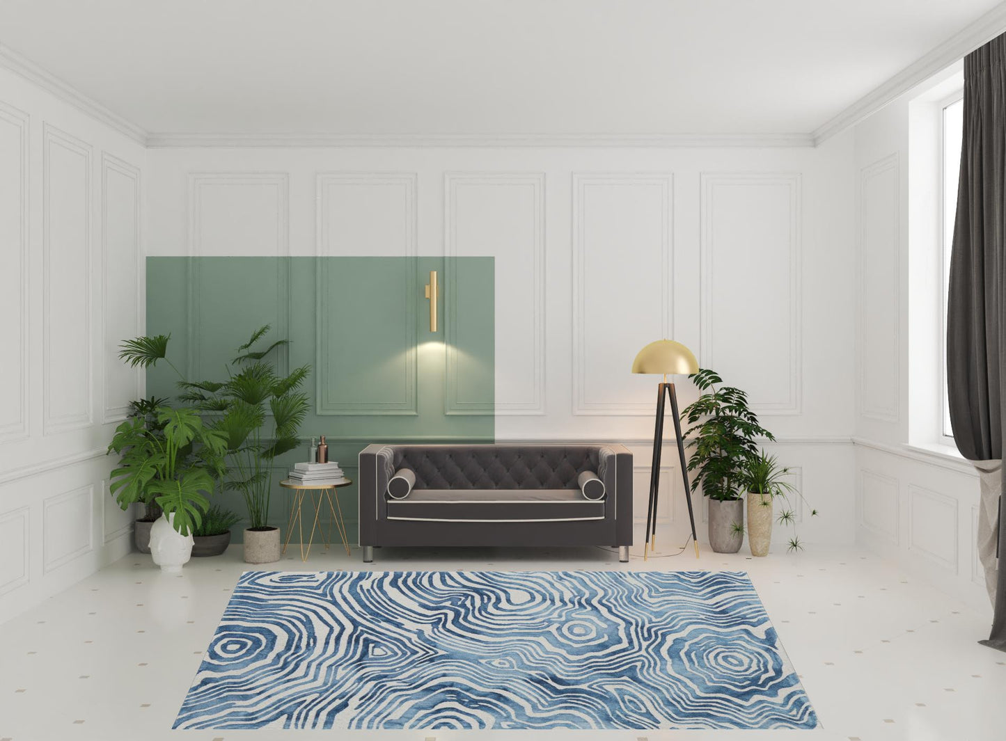 5' X 8' Blue And Ivory Wool Geometric Tufted Handmade Area Rug