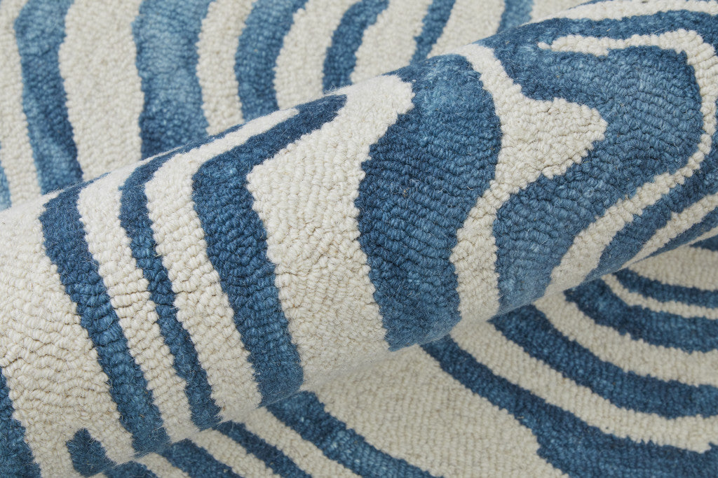 5' X 8' Blue And Ivory Wool Geometric Tufted Handmade Area Rug