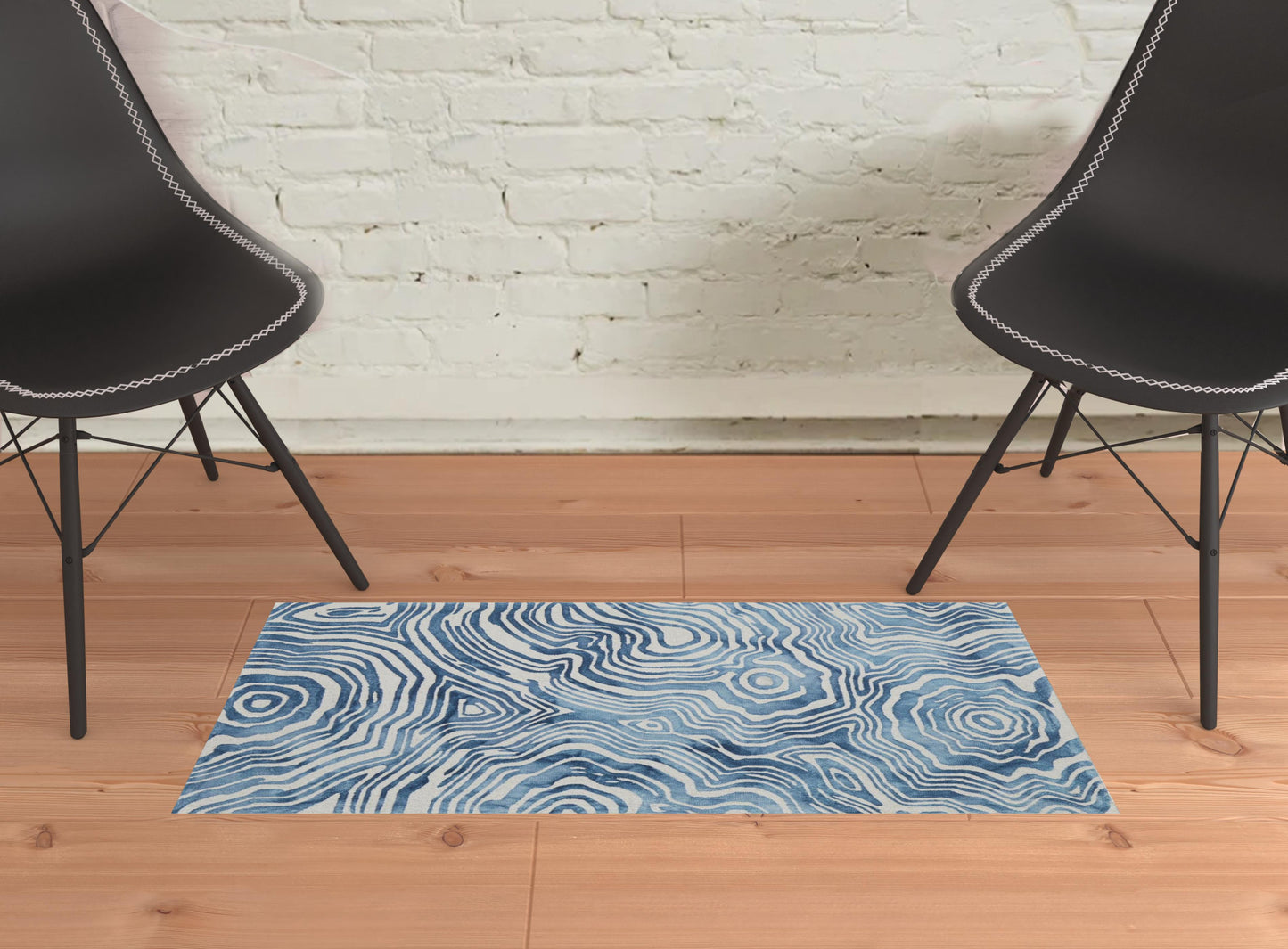 5' X 8' Blue And Ivory Wool Geometric Tufted Handmade Area Rug