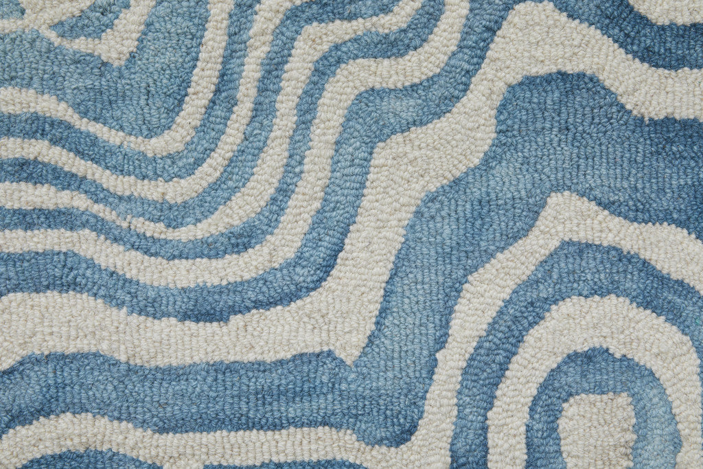 5' X 8' Blue And Ivory Wool Geometric Tufted Handmade Area Rug