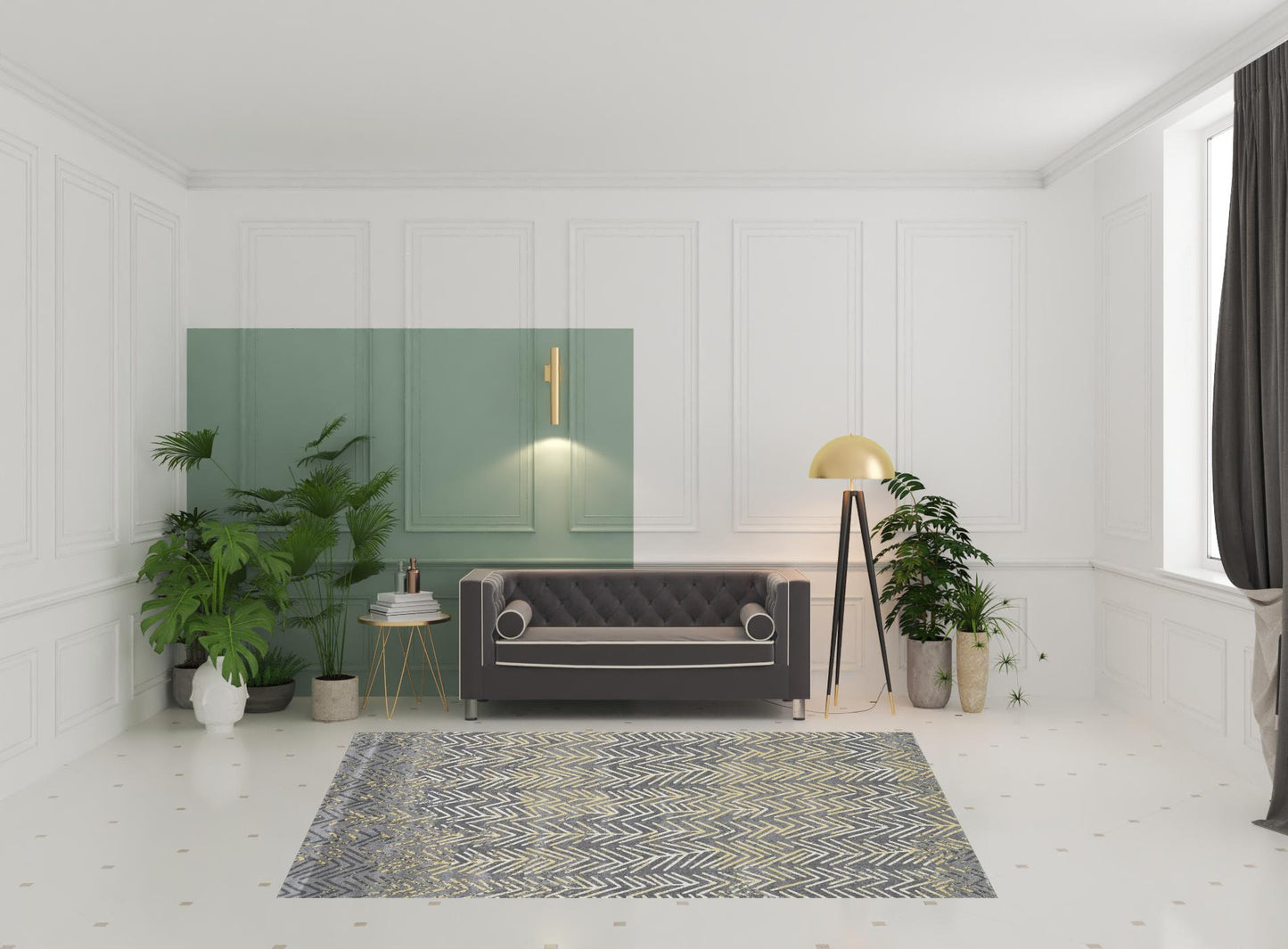 4' X 6' Gray Yellow And White Abstract Stain Resistant Area Rug