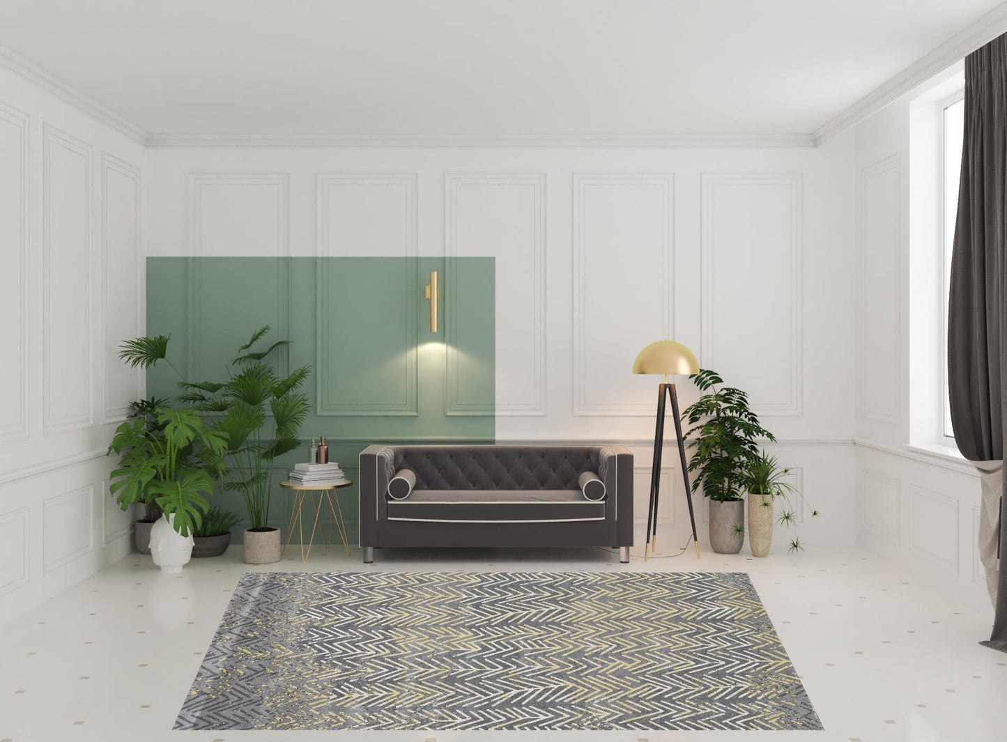 4' X 6' Gray Yellow And White Abstract Stain Resistant Area Rug