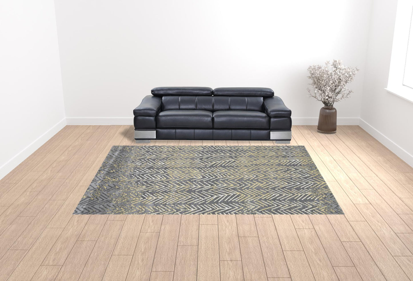 4' X 6' Gray Yellow And White Abstract Stain Resistant Area Rug