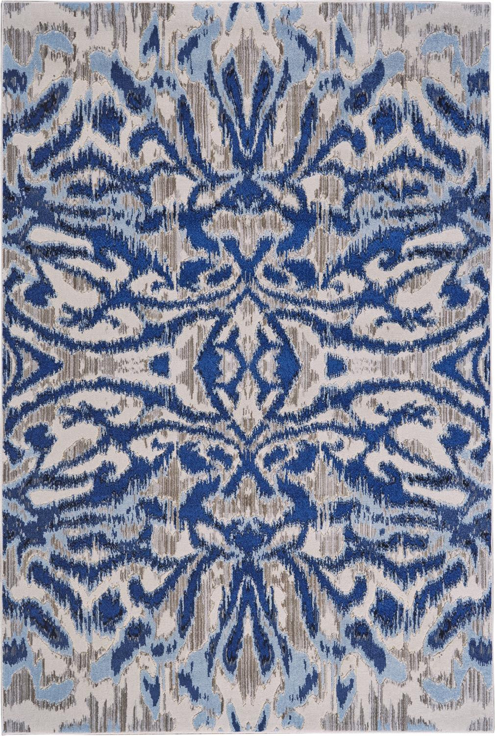 2' X 4' Blue Taupe And Ivory Ikat Distressed Area Rug