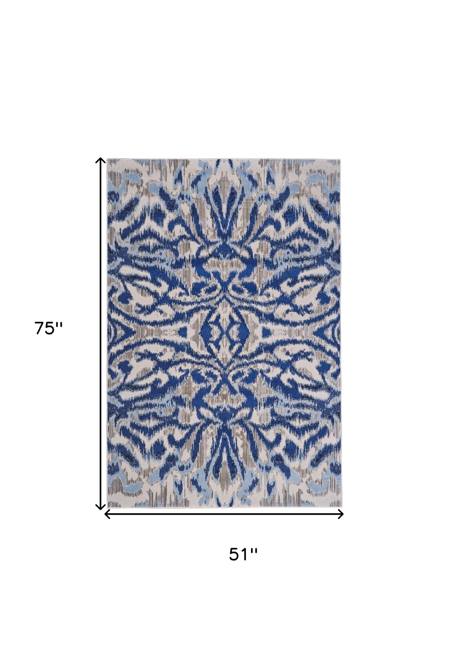 2' X 4' Blue Taupe And Ivory Ikat Distressed Area Rug