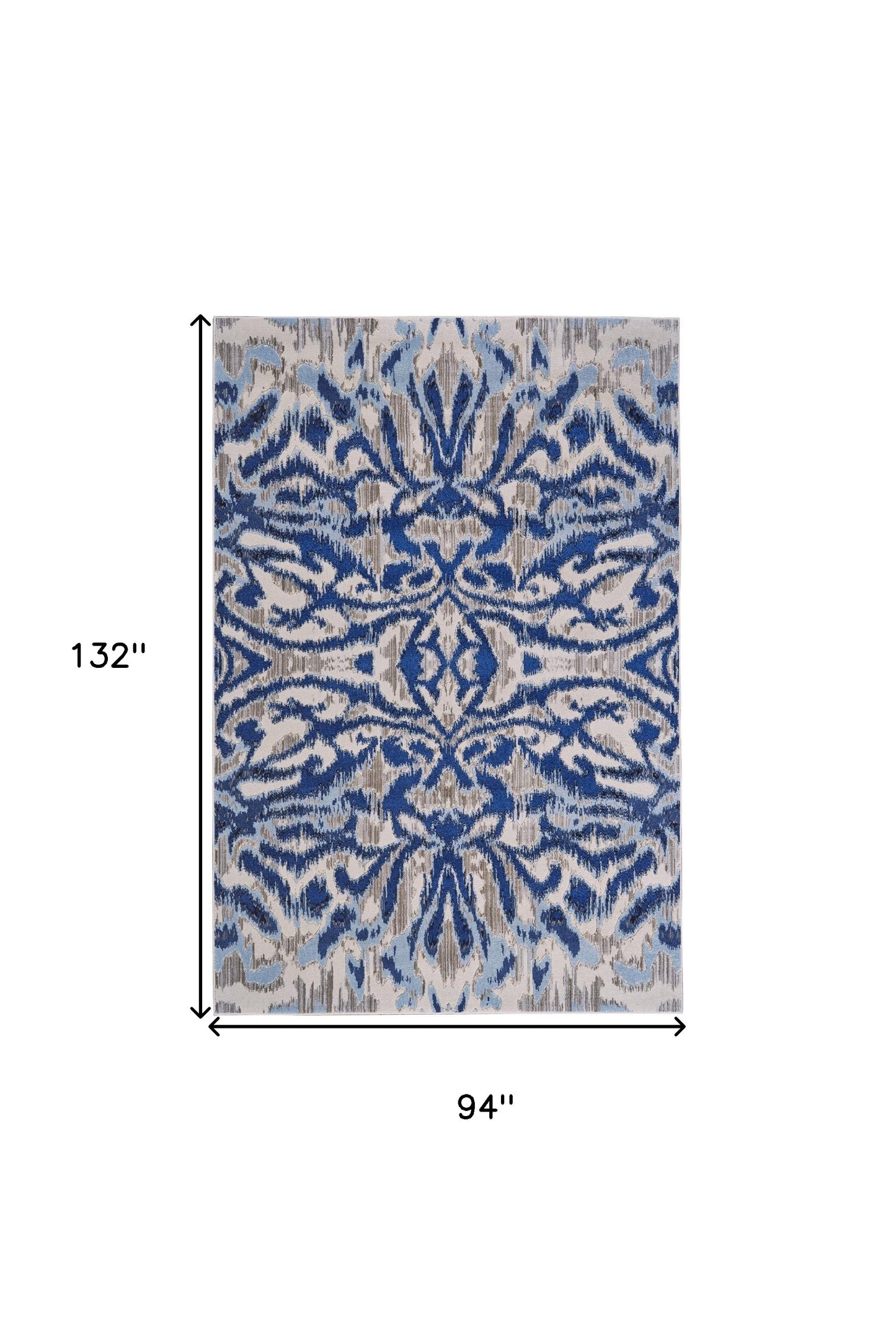 2' X 4' Blue Taupe And Ivory Ikat Distressed Area Rug