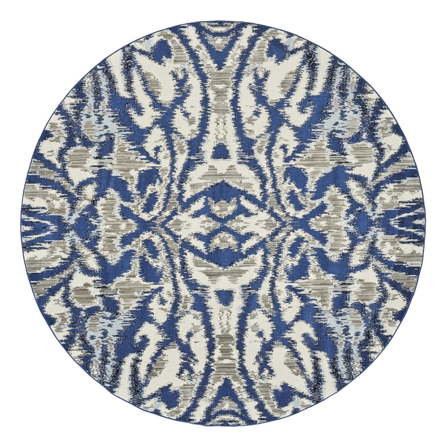 2' X 4' Blue Taupe And Ivory Ikat Distressed Area Rug